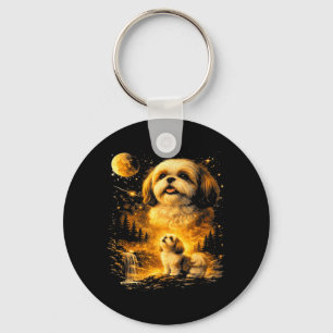 Vintage 90er Shih Tzu heult den Mond an Lustiger H Schlüsselanhänger