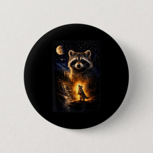 Vintage 90er Waschbär heult am Mond Waschbär Button