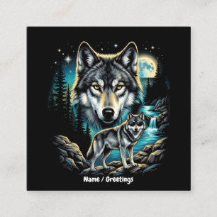 Vintage 90er Wolf Grafik Retro-Wildnis Mond  Quadratische Visitenkarte