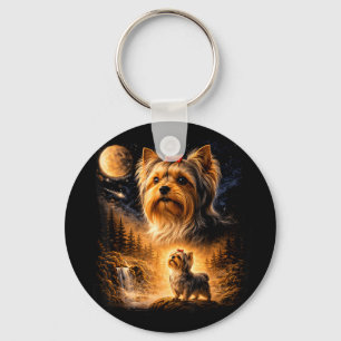 Vintage 90er Yorkshire Terrier heult den Mond an Schlüsselanhänger