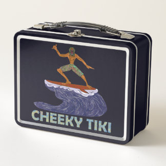 Vintage 90s Cheeky Tiki Surfing Retro Cartoon Metall Brotdose