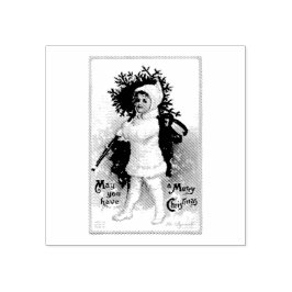 VINTAGE "A MERRY CHRISTMAS" HOLZ ART BRIEFMARKE GUMMISTEMPEL