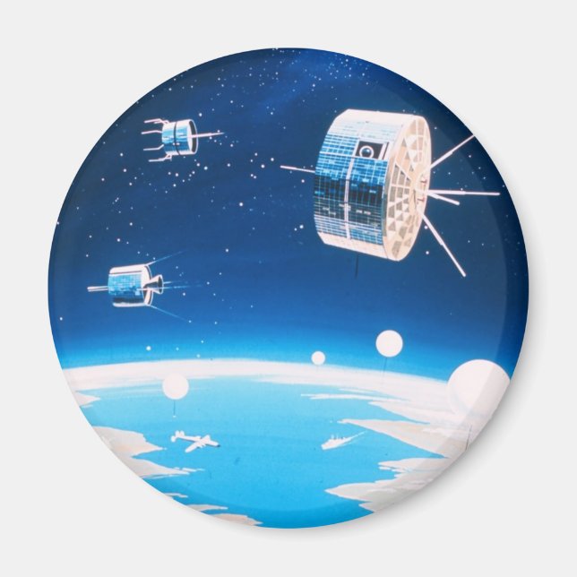 Vintage Abbildung des Retro-Space-Raketensatellite Magnet (Vorne)