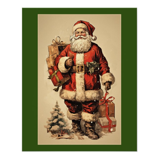 Vintage Abbildung des Weihnachtsmanns Poster (Vorderseite)