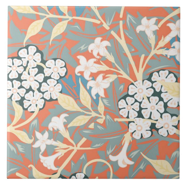 Vintage Abbildung von Jasmine blau/beige Fliese (Vorderseite)