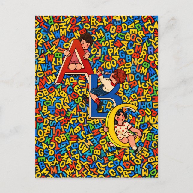 Vintage-ABC-Kinderalphabet-Illustration  Postkarte (Vorderseite)