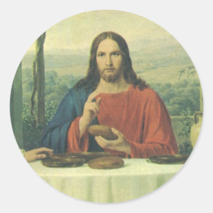 Vintage Abendessen in Emmaus mit Jesus Christus Runder Aufkleber