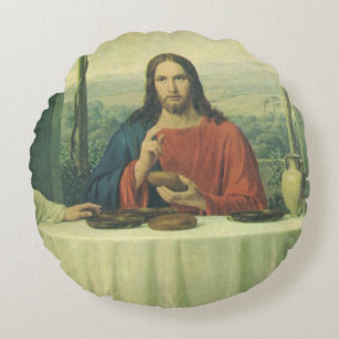 Vintage Abendessen in Emmaus mit Jesus Christus Rundes Kissen