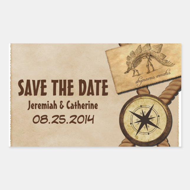 Vintage-Abenteuer-Hochzeit-Save-the-Date-Aufkleber Rechteckiger Aufkleber (Vorderseite)
