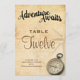Vintage-Abenteuer-Reise-Hochzeitstisch-Nummer Einladung