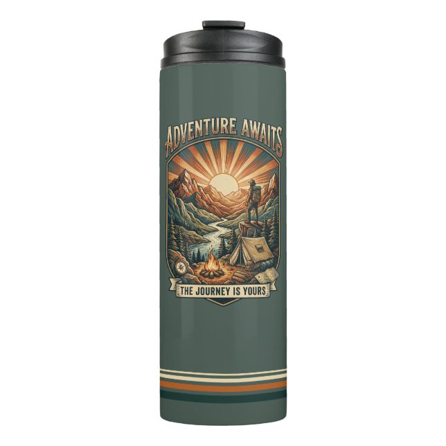 Vintage-Abenteuer warten Retro Thermosbecher (Vorderseite)