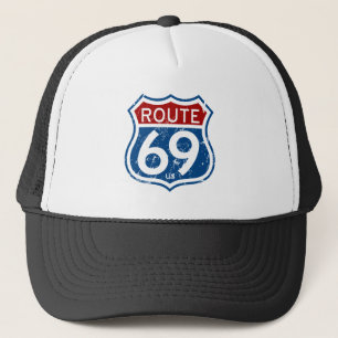 Vintage abgenutzt Route 69 Rot Weiß Und Blau Truckerkappe