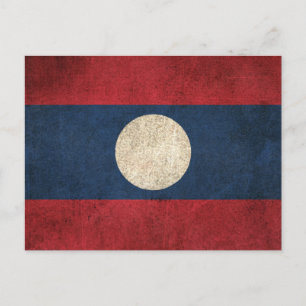 Vintage abgenutzte Flagge von Laos Postkarte