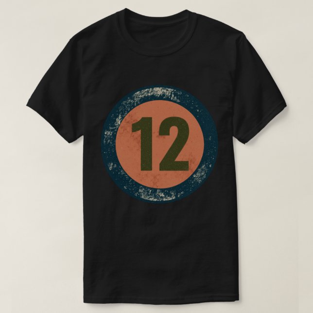 Vintage abgenutzte Nummer 12 T-Shirt (Design vorne)