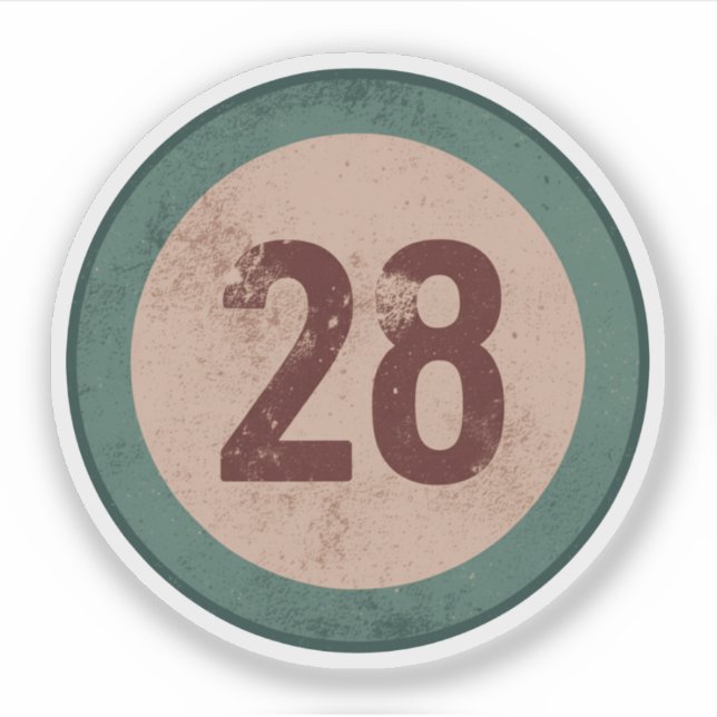 Vintage abgenutzte Nummer 28 Aufkleber (Vorderseite)
