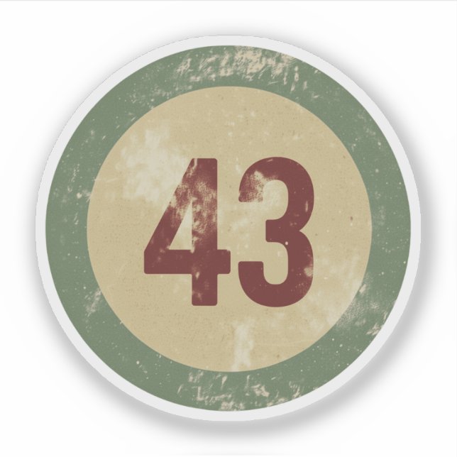 Vintage abgenutzte Nummer 43 Aufkleber (Vorderseite)