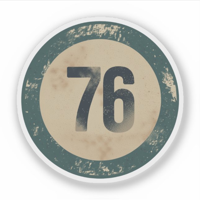 Vintage abgenutzte Nummer 76 Aufkleber (Vorderseite)