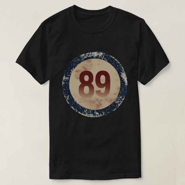 Vintage abgenutzte Nummer 89 T-Shirt (Design vorne)