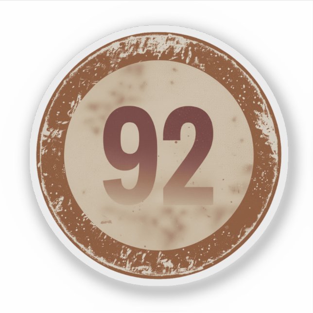 Vintage abgenutzte Nummer 92 Aufkleber (Vorderseite)