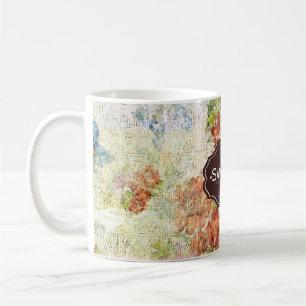 Vintage abgenutztes Blumenmuster personalisiert Kaffeetasse