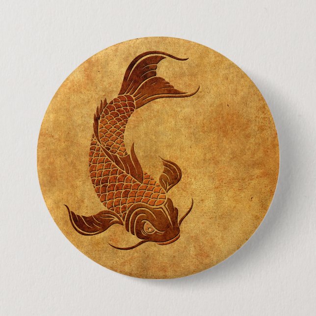 Vintage abgenutztes Koi-Fisch-Design Button (Vorderseite)