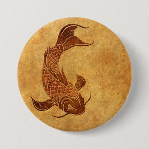 Vintage abgenutztes Koi-Fisch-Design Button