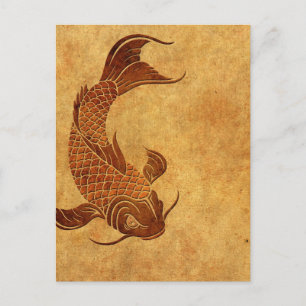 Vintage abgenutztes Koi-Fisch-Design Postkarte