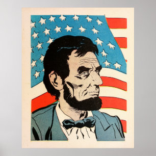 Vintage-Abraham-Lincoln-USA-Flag-Illustration Poster