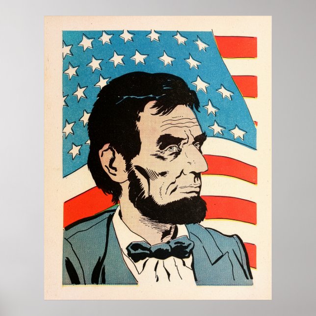 Vintage Abraham Lincoln USA Flag Illustration Poster (Vorne)