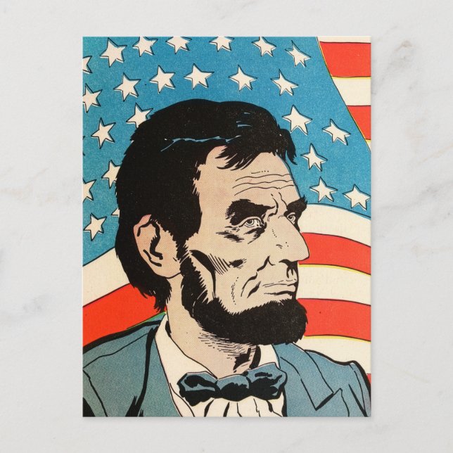 Vintage Abraham Lincoln USA Flag Illustration Postkarte (Vorderseite)