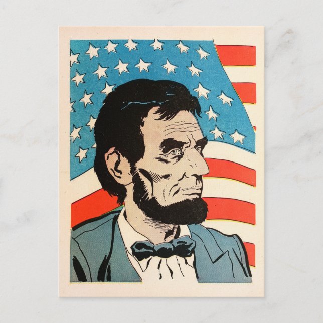 Vintage Abraham Lincoln USA Flag Illustration Postkarte (Vorderseite)