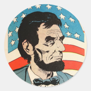 Vintage-Abraham-Lincoln-USA-Flag-Illustration Runder Aufkleber