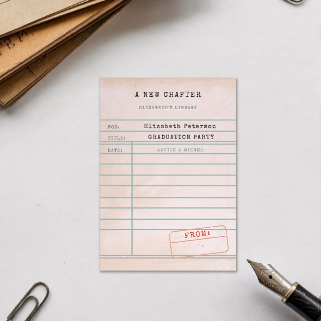 Vintage Abschluss-Ratschläge für Bibliothekskarten Begleitkarte (graduation party advice wishes card vintage library card inspirational message personalized name)