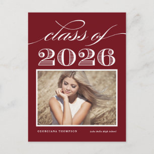 Vintage Abschlussjahrgang 2026 Burgund Foto Abitur Postkarte