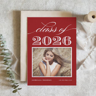 Vintage Abschlussjahrgang 2026 Rotes Foto Diplomfe Einladung