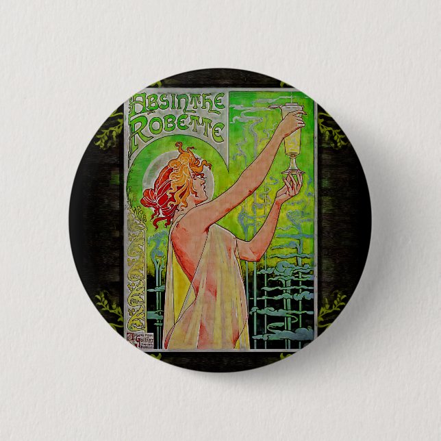 Vintage-Absinth-Grüner-Feenzauber-Plakat Button (Vorderseite)