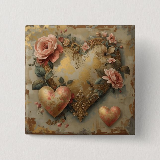 Vintage Abstract Hearts - Button (Vorderseite)
