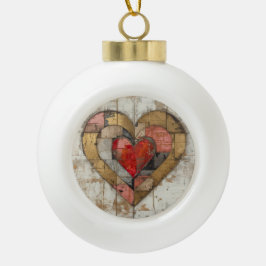Vintage Abstract Hearts - Ceramic Ball Ornament
