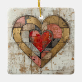Vintage Abstract Hearts - Ceramic Ornament