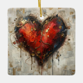 Vintage Abstract Hearts - Ceramic Ornament 