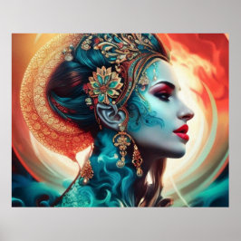 Vintage abstrakte aquamarine Goldfrau 1 Poster