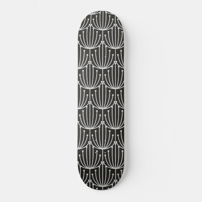 Vintage Abstrakte Blüte in Schwarz-Weiß-Muster Skateboard (Vorderseite)