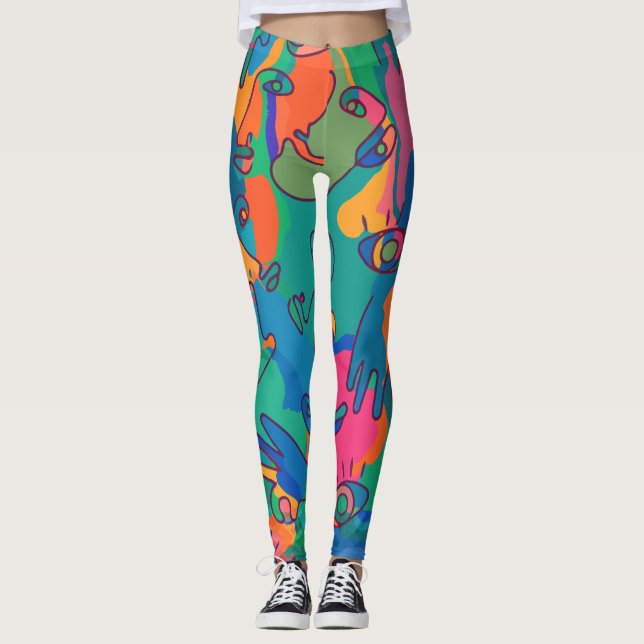 Vintage Abstrakte Gesichtshülse Doodline Leggings (Vorderseite)