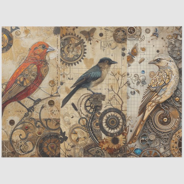 Vintage Abstrakte Grunge Birds Decoupage Seidenpapier (Vorderseite)