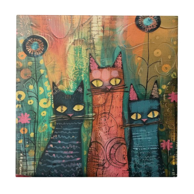 Vintage Abstrakte Katze Fliese (Vorderseite)