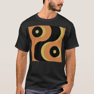 Vintage abstrakte schwarze und gelbe wellige Quadr T-Shirt