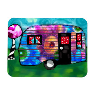 Vintage-Abstrakter-Campinganhänger-Blumen-Fröhlich Magnet