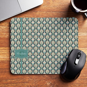 Vintage abstraktes botanisches Monogramm Blumenmus Mousepad