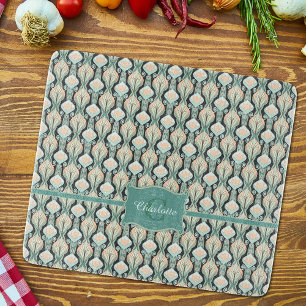 Vintage abstraktes botanisches Monogramm-Blumenmus Schneidebrett