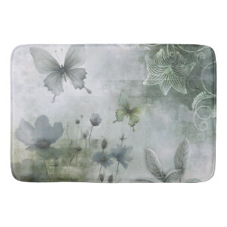 Vintage abstraktes Schmetterlinge Blumen Design 40 Badematte